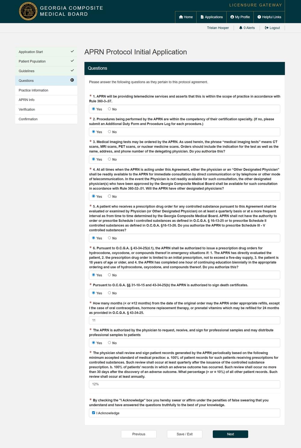 Aprn Questionaire